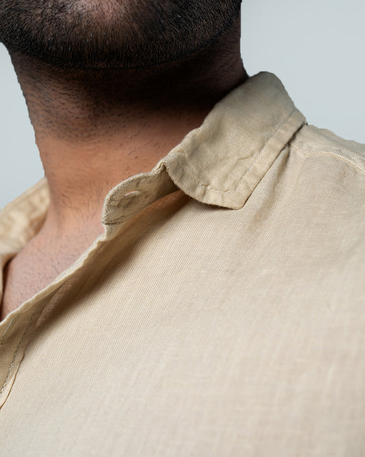 7ate9  Men Pure Linen Beige Relaxed Fit Shirt | 789A0010