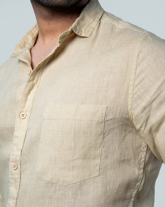 7ate9  Men Pure Linen Beige Relaxed Fit Shirt | 789A0010
