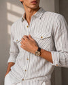 White Slim-Fit Mens Cotton Stripe Shirt