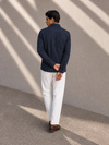 Navy Blue Slim-Fit Mens Cotton Stripe Shirt