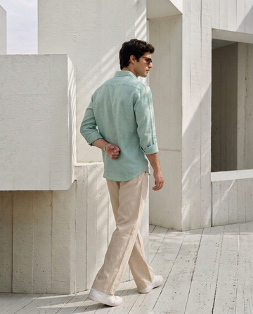 7ate9 Men Pure Linen Mint Relaxed Fit Shirt | 789A0006