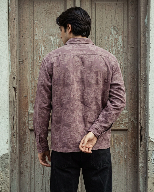 Purple Relaxed-Fit Mens Flower Jacquard Shirt