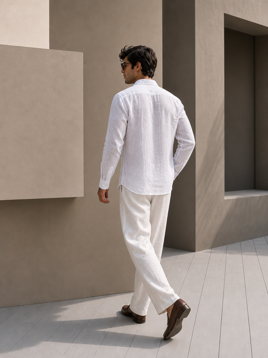 7ate9 Men Pure Linen White Relaxed Fit Shirt