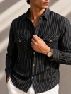 Black Slim-Fit Mens Cotton Stripe Shirt
