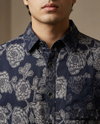 Black Relaxed-Fit Mens Flower Jacquard Shirt | 789A0066