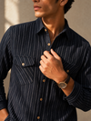 Navy Blue Slim-Fit Mens Cotton Stripe Shirt