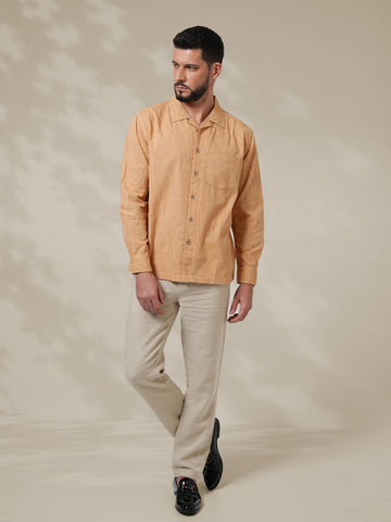 Beige Relaxed-Fit Mens Jacquard Shirt | 789A0068