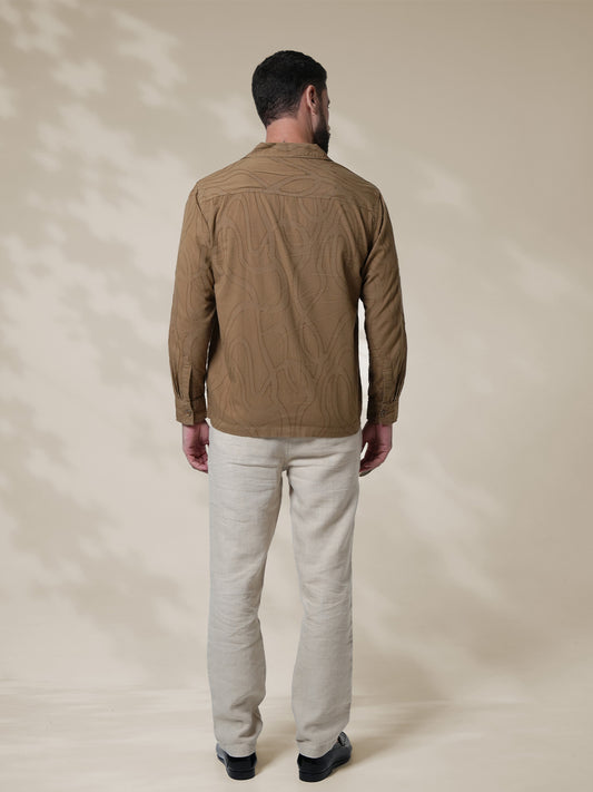 Brown Relaxed-Fit Mens Jacquard Shirt | 789A0067