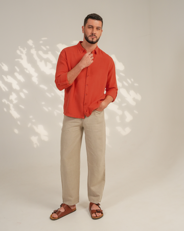 Orange Relaxed-Fit Mens Crisp Shirt | 789A0053