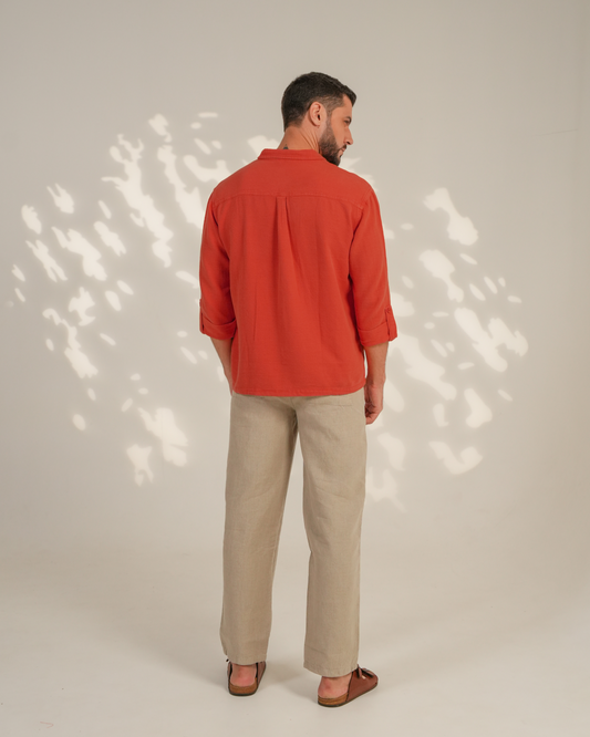 Orange Relaxed-Fit Mens Crisp Shirt | 789A0053
