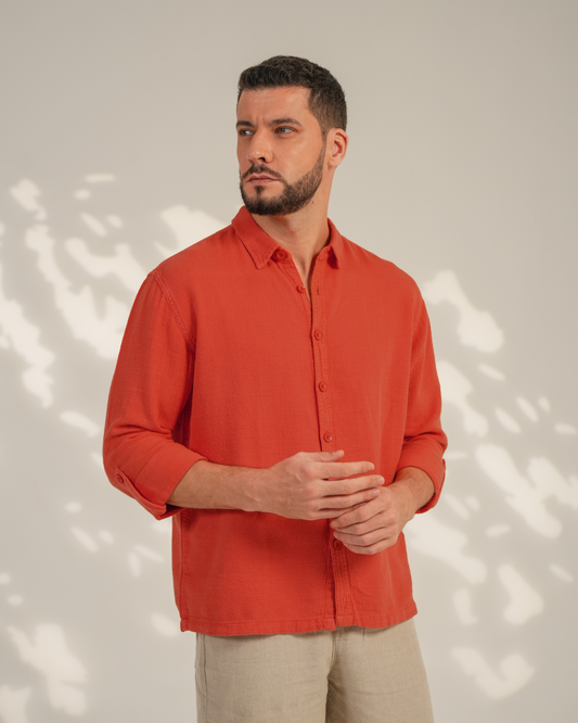 Orange Relaxed-Fit Mens Crisp Shirt | 789A0053