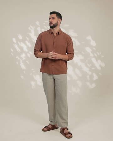 Brown Relaxed-Fit Mens Crisp Shirt | 789A0056