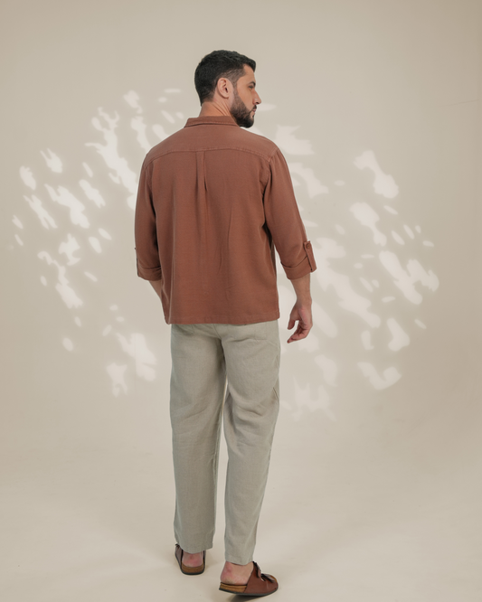 Brown Relaxed-Fit Mens Crisp Shirt | 789A0056