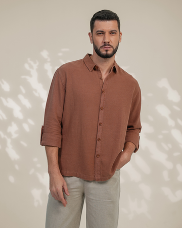 Brown Relaxed-Fit Mens Crisp Shirt | 789A0056