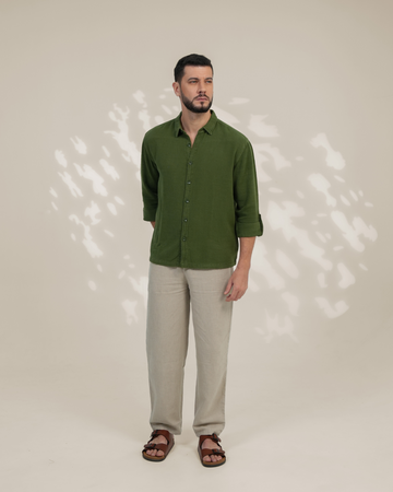 Olive Green Relaxed-Fit Mens Crisp Shirt | 789A0054