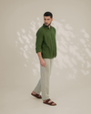 Olive Green Relaxed-Fit Mens Crisp Shirt | 789A0054