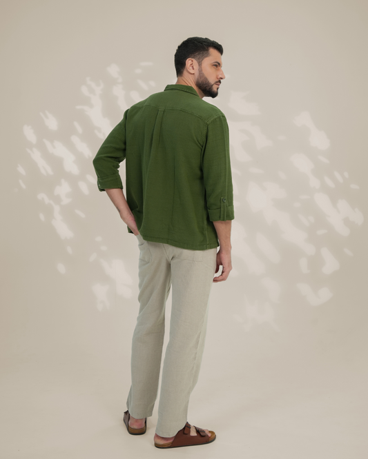 Olive Green Relaxed-Fit Mens Crisp Shirt | 789A0054