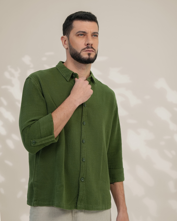 Olive Green Relaxed-Fit Mens Crisp Shirt | 789A0054
