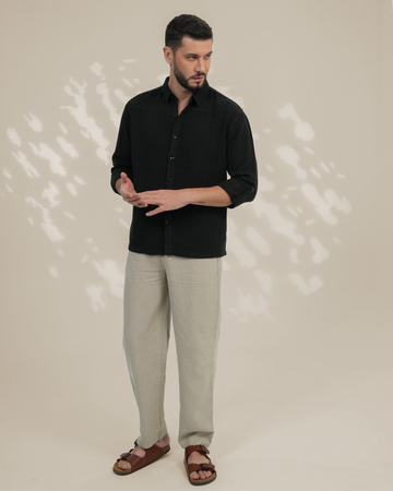 Black Relaxed-Fit Mens Crisp Shirt | 789A0052