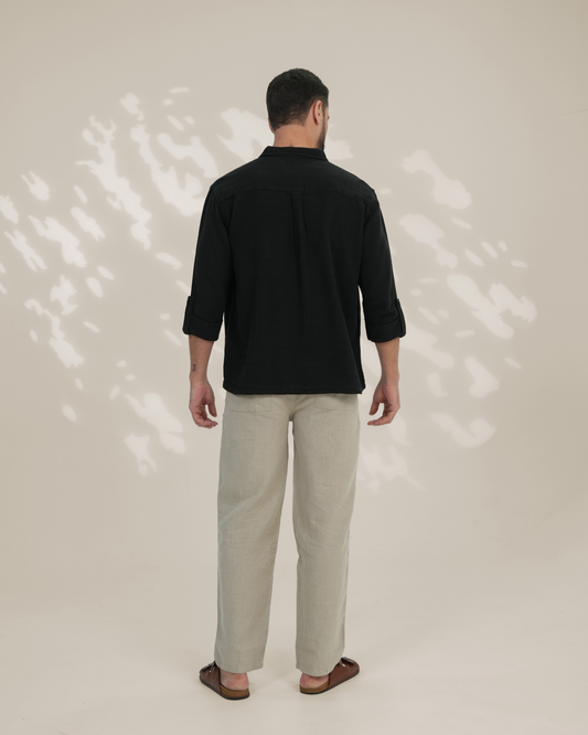 Black Relaxed-Fit Mens Crisp Shirt | 789A0052