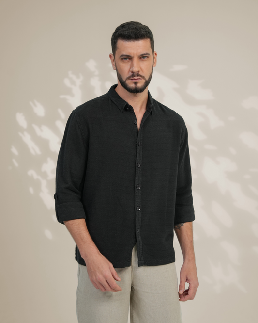 Black Relaxed-Fit Mens Crisp Shirt | 789A0052