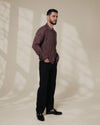 Brown Relaxed-Fit Mens Stripe Jacquard Shirt | 789A0048