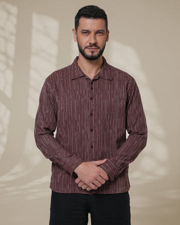 Brown Relaxed-Fit Mens Stripe Jacquard Shirt | 789A0048