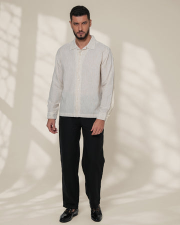 White Relaxed-Fit Mens Stripe Jacquard Shirt |  789A0050