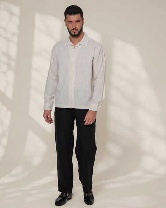 White Relaxed-Fit Mens Stripe Jacquard Shirt |  789A0050