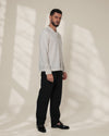 White Relaxed-Fit Mens Stripe Jacquard Shirt |  789A0050
