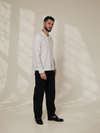 White Relaxed-Fit Mens Stripe Jacquard Shirt |  789A0050