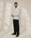 White Relaxed-Fit Mens Stripe Jacquard Shirt |  789A0050