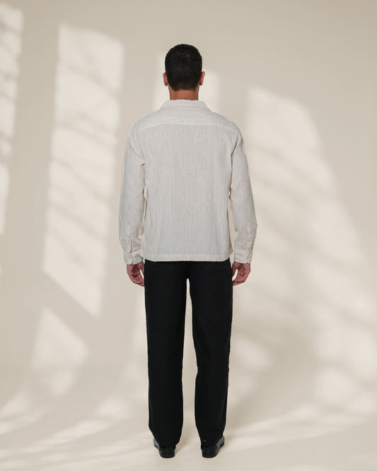White Relaxed-Fit Mens Stripe Jacquard Shirt |  789A0050