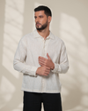 White Relaxed-Fit Mens Stripe Jacquard Shirt |  789A0050