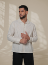 White Relaxed-Fit Mens Stripe Jacquard Shirt |  789A0050