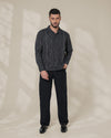 Black Relaxed-Fit Mens Stripe Jacquard Shirt |  789A0051