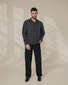 Black Relaxed-Fit Mens Stripe Jacquard Shirt |  789A0051