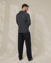 Black Relaxed-Fit Mens Stripe Jacquard Shirt |  789A0051