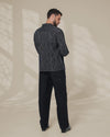 Black Relaxed-Fit Mens Stripe Jacquard Shirt |  789A0051