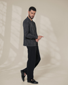 Black Relaxed-Fit Mens Stripe Jacquard Shirt |  789A0051