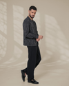 Black Relaxed-Fit Mens Stripe Jacquard Shirt |  789A0051