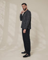 Black Relaxed-Fit Mens Stripe Jacquard Shirt |  789A0051
