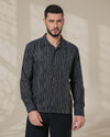 Black Relaxed-Fit Mens Stripe Jacquard Shirt |  789A0051
