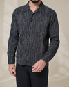 Black Relaxed-Fit Mens Stripe Jacquard Shirt |  789A0051