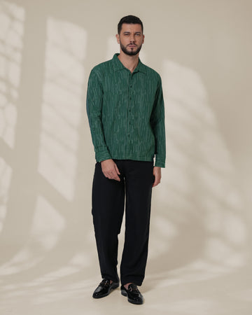 Green Relaxed-Fit Mens Stripe Jacquard Shirt | 789A0047