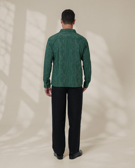 Green Relaxed-Fit Mens Stripe Jacquard Shirt | 789A0047