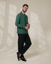 Green Relaxed-Fit Mens Stripe Jacquard Shirt | 789A0047