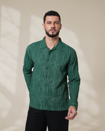 Green Relaxed-Fit Mens Stripe Jacquard Shirt | 789A0047