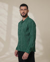 Green Relaxed-Fit Mens Stripe Jacquard Shirt | 789A0047