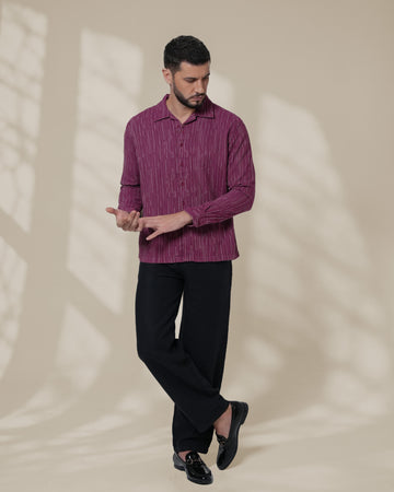 Purple Relaxed-Fit Mens Stripe Jacquard Shirt | 789A0049